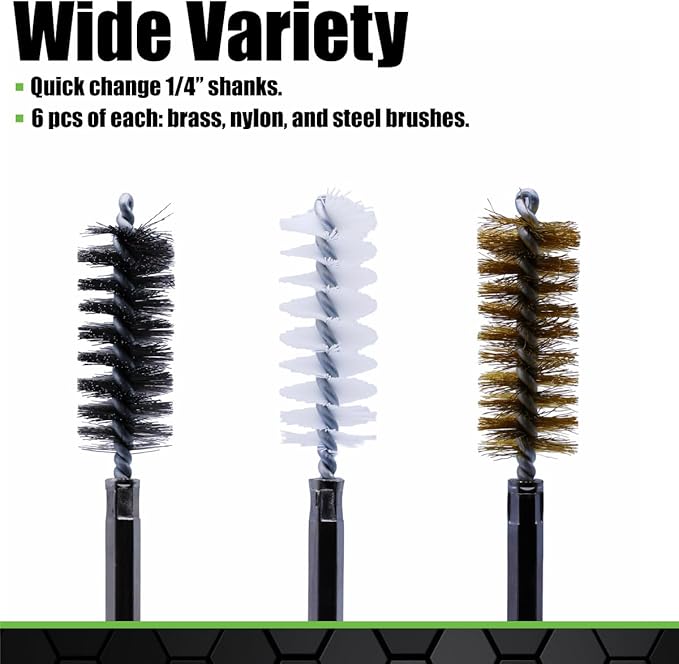 Grip 20 pc Gunsmithing Wire Brush Set - Pipe Preparation - Automotive Parts Cleaning - Nylon, Steel, Brass Brushes - Hard to Reach Areas - Home, Garage, Workshop