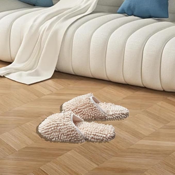 Floor Cleaning Slippers Mop Shoes Slippers Household Cleaning Tool Polyester Base Board Cleaner for Sweeping Dirt, apricot
