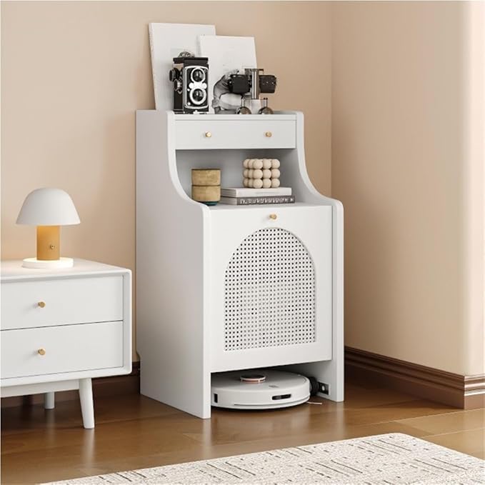 Sweeper Robot Vacuum Cleaner Storage Cabinet, Hidden Entryway or Living Room Cabinet with Doors, Sofa Sideboard Adaptable for Living Room, Entryway or Balcony(White,45cm/17.7in)
