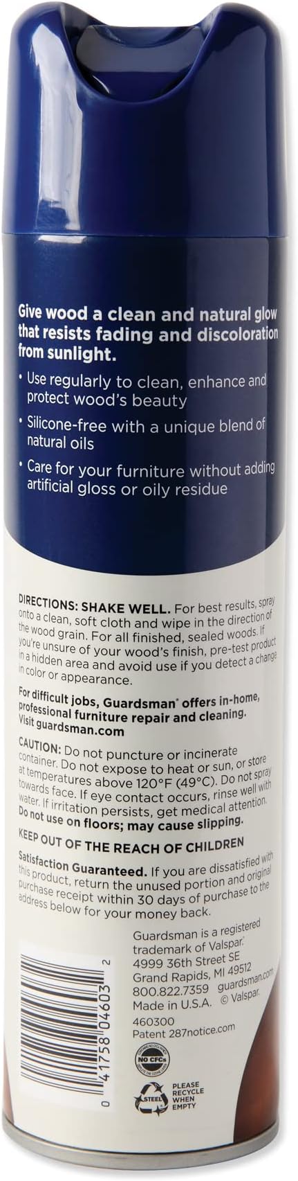 Guardsman Anytime Clean & Polish Wood Cleaner & Furniture Polish for Cabinets, Tables, and Other Wood Surfaces, Aerosol Spray, Lemon Fresh, 12.5 Ounces