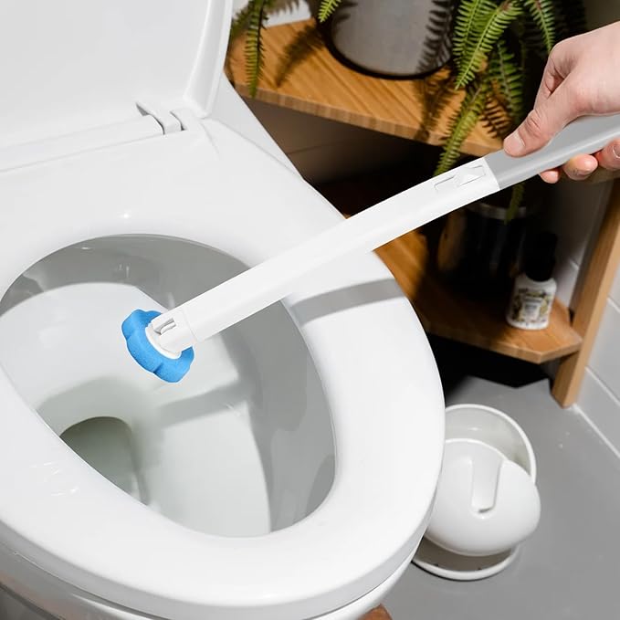 Disposable Toilet Brush Refills, Wall Mount Toilet Bowl Brush, Toilet Wand Refills with Extended Handle Cleaning Set, 360° Cleaning Toilet Brush Grip Suitable for Bathrooms (Brush+24 Refills)