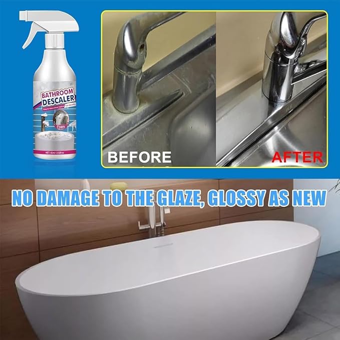 Bathroom Descaler Foam Cleaner, 2025 New Powerful Bathroom Descaler Foam Cleaner Spray, All Purpose Rinse Cleaning Foams for Shower Room, Glass, Sink, Toilet, Bathtub (3)