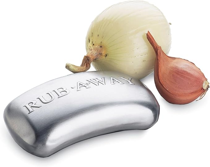 Amco Rub Away Bar, Stainless Steel Odor Absorber (2-Piece) - Dishwasher Safe Kitchen & Outdoor Essential for Garlic, Onion, Fishing, Hiking Odors - Natural Odor Remover (Mini & Standard Size)