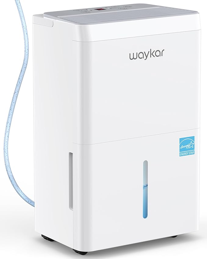 Waykar 150 Pint 2025 Energy Star Dehumidifier with Pump for Large Rooms up to 7,000 Sq. Ft. for Home, Basement, Commercial, Industrial, with Drain Hose & Tank, Auto Defrost, Smart Auto Comfort Mode
