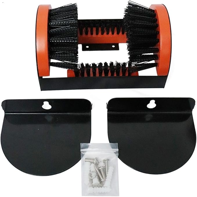Zeluga 26-387 Portable Hardwood Construction and Metal Frame Boot Scraper and Scrubber, Indoor & Outdoor Shoe Cleaner Brush, Black/Orange