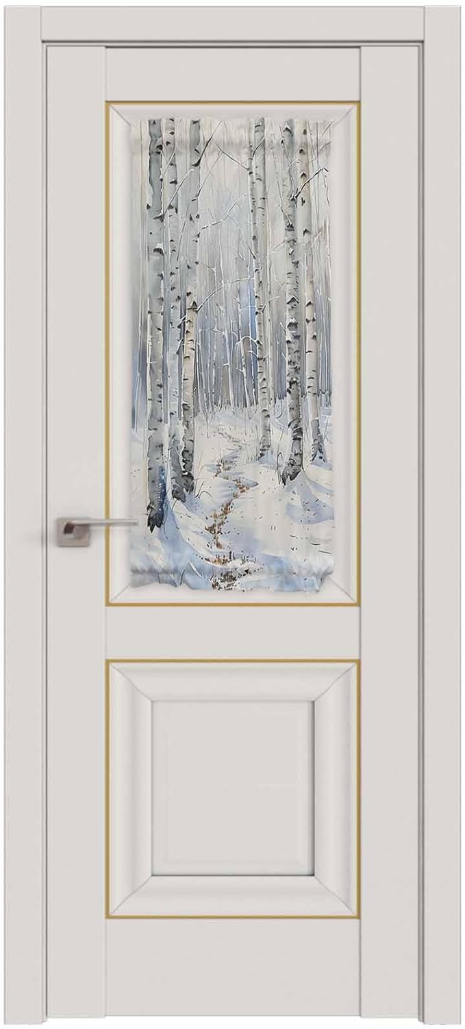 French Door Curtain Panel for Front Door, Watercolor Winter Birch Forest Path White Snow Slidelight Door Curtains with Tieback Light Filtering Privacy Panels for Doorway Entryway 25"x 40"
