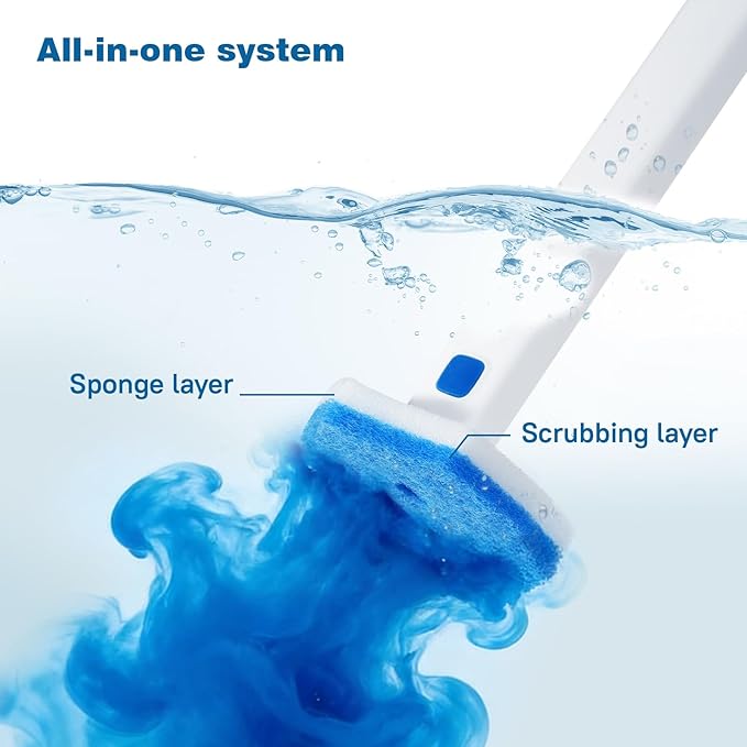 Disposable Toilet Brush Wand Kit with 48 Refills - No-Touch Hygienic Cleaning System, Long Handle Toilet Bowl Cleaner Set for Bathroom, White