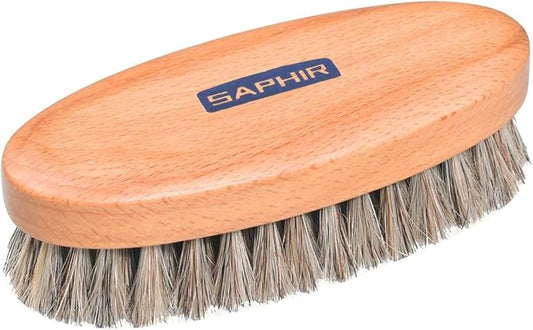 SAPHIR Oval Horsehair Brush - Shoe Polish - for Cleaning, Polishing & Buffing Leather Shoes - Brown Bristles - 5” (13.5cm)