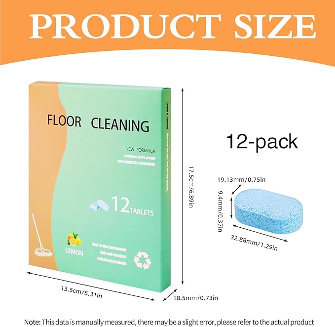 12 Pieces Floor Cleaning Tablets 13.5x17.5 Cm Floor Lemon Scent Mopping Tablets Deep Cleans Hardwood Mopping Cleaner For Hardwood Laminate Tile Bathroom Kitchen Laundry