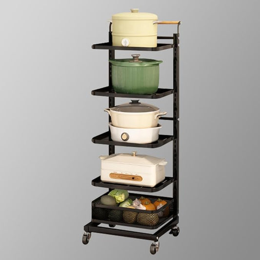 Pan Lid nizer for Kitchen Cabinet Shelf Storage Black 5 Boards with 1 Basket.