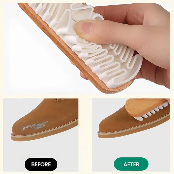 Suede Shoe Brush and Eraser, 2025 New Suede Brush and Eraser, Soft Suede Shoe Brush Cleaner, Suede Cleaning Brush for Shoes, Bags, Jacket, Purse, Sofa with Wooden Handle, Stain Eraser (2pcs)