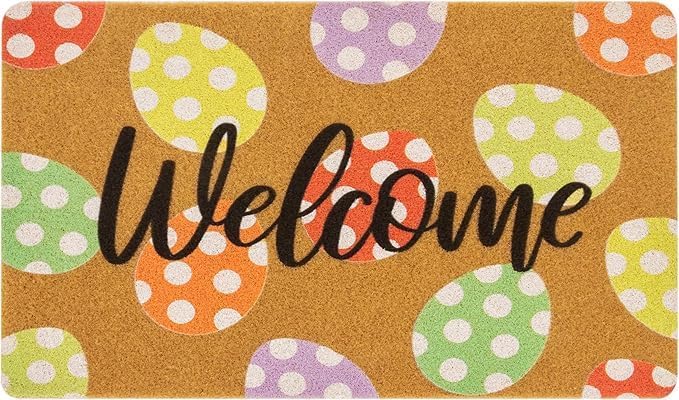 Easter Welcome Doormat Outdoor Entrance Colorful Eggs Front Door Mat Non Slip Spring Outside Mats Seasonal Holiday Easter Doormats for Entryway Patio Porch Home Decoration 18x30 inch