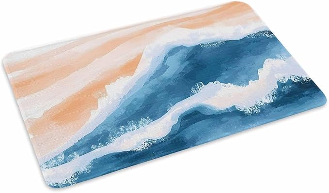 Abstract Waves Doormat Orange Blue Gradient Spray Non Slip Low Profile Rubber Door Mat Washable Absorbent Indoor Front Door Mat Entryway Rug Entrance Carpet 18x30 Inch