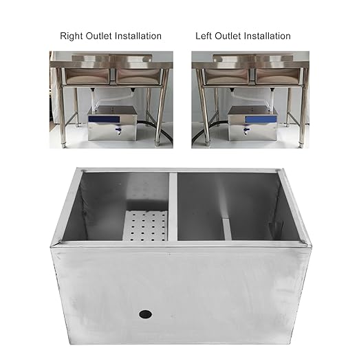 Commercial Grease Trap 4 Gallons Per Minute, Stainless Steel Grease Interceptor Trap Oil Water Separator with Removable Filter Basket for Kitchen Restaurant