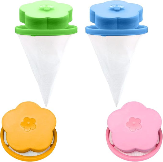 NEIJIANG Lint Catcher for Laundry,Pet Hair Remover for Laundry,Washing Machine Floating Lint Mesh Bag,Reusable Household Hair Filter Washer Lint Trap Net Pouch 4 Pieces (Blue，Pink，Green，Orange)