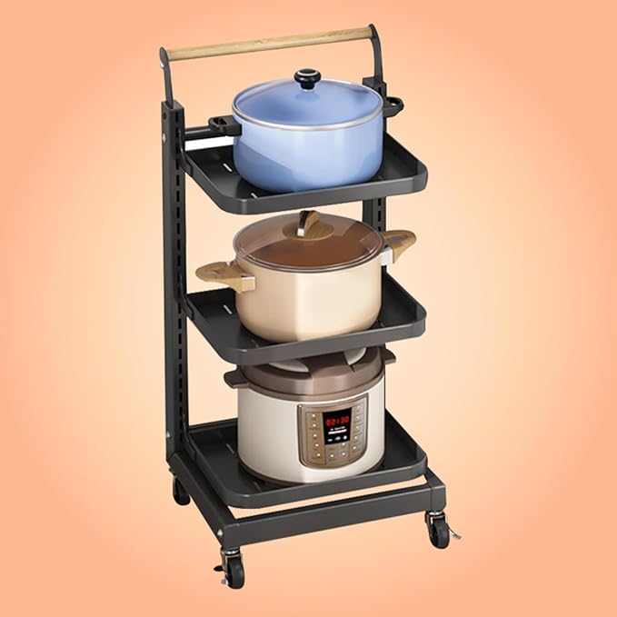 Kitchen Storage Rack with Pot Holder and Shelf Brackets for Drawers Black 3 * 3 Boards