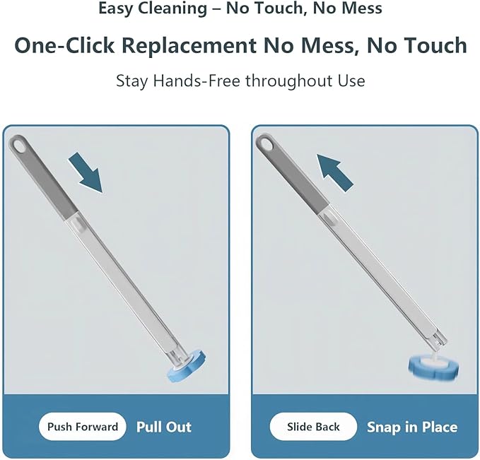 Disposable Toilet Brush with No-Touch System, Toilet Cleaning Wand Kit Includes 56 Refill Heads & Wall Mount Holder, Built-in Detergent, Hygienic Bathroom Cleaning Tool for Toilet Sink Shower
