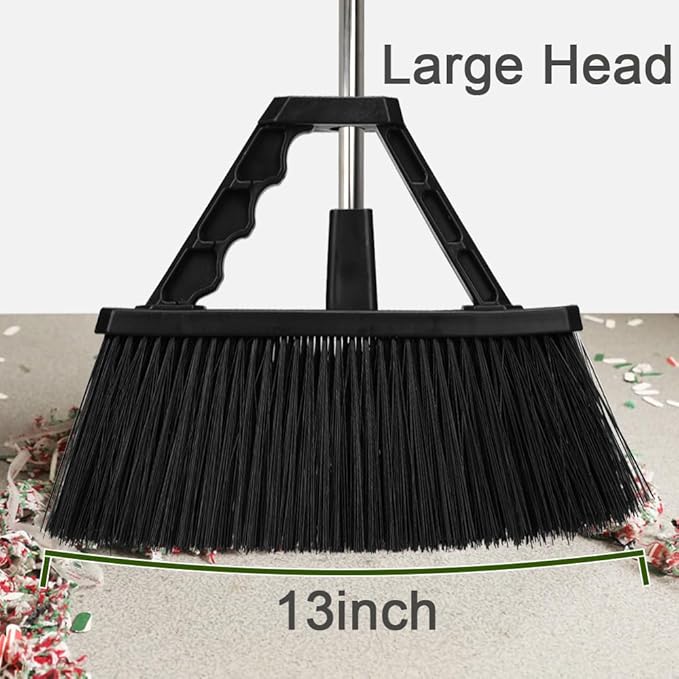 17.3 inch Push Broom Outdoor for Floor Cleaning, Heavy Duty Brush with Stiff Bristles,Outdoor Broom Patio Broom for Garage Deck Driveway Garage Yard (Black)