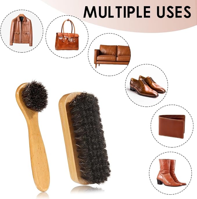 Shoe Brush, 2 Pcs Horsehair Shoe Brush Shoe Cleaning Brush Boot Brush for Leather, Shoe Brushes Shoe Shine Brush Brush Shoe Polish Brush for Cleaning and Care Leather Shoes Clean Dauber Applicators