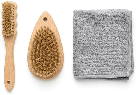 Shoe Cleaning Kit & Boot Brush, Soft Bristle 100% Pure Boar Hair Shoe Brush for Leather Boots & Sneakers, Premium Shoe Care Kit with Cotton Cloth for Gentle Cleaning & Polishing