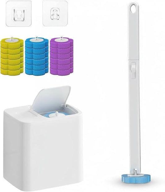 Disposable Toilet Cleaning Tool, with 18 Disinfecting Heads Included Holder & Refills,for Modern Bathrooms, Quick Cleaning for Toilet Bowl, Sink(White18)