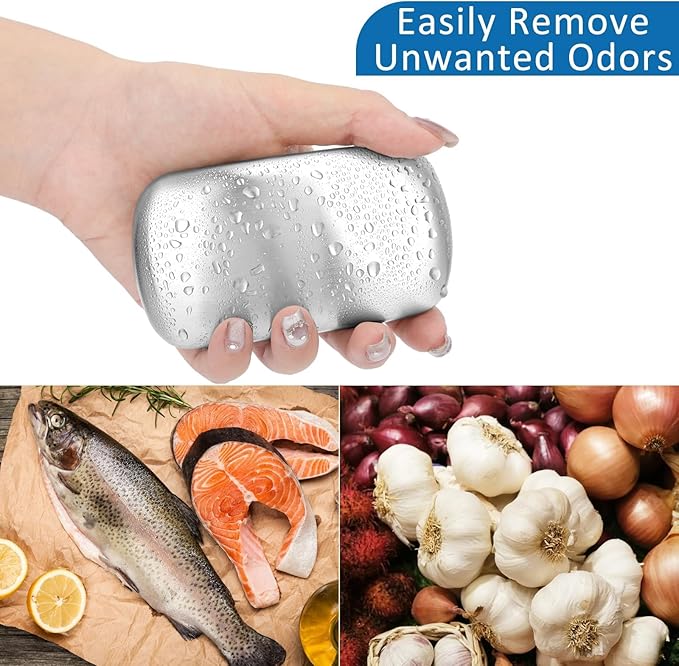 HOOPLE Stainless Steel Soap Bar for Hands, Odor Remover for Garlic, Fish & Onion Smells, Reusable Metal Soap for Kitchen, Cooking & Outdoor Use, Dishwasher Safe
