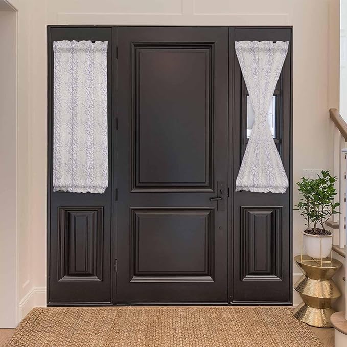 French Door Curtain Panel for Front Door, Purple Branch Plant Lines Slidelight Door Curtains with Tieback Light Filtering Privacy Panels for Doorway Entryway 25"x 40"