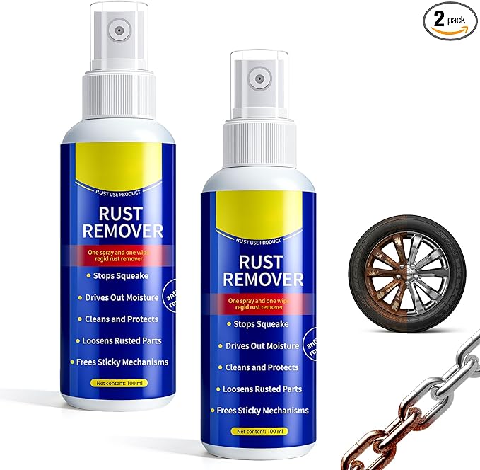 2Pcs Rust Remover Spray for Metal, 2026 Upgrade Anti-Rust Spray, Multi-Functional Quick-Acting Iron Powder Remover Spray, for Metal, Vehicles, Tools, Chains, Grills, Bolts & More