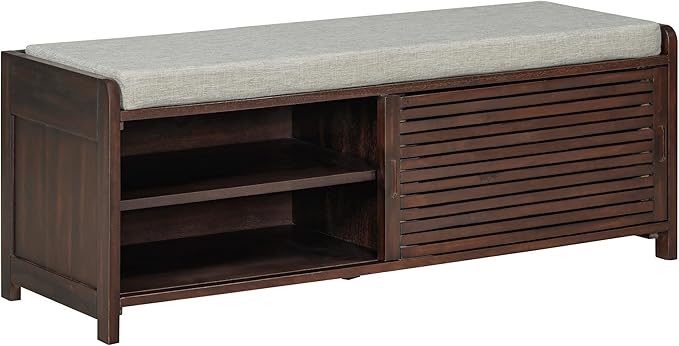 Knocbel Entryway Storage Bench with Sliding Doors and 1 Shelf, Living Room Entrance Hallway Foyer Shoe Bench Bedroom End of Bed Bench, 220lbs Weight Capacity (Espresso 2-Door)