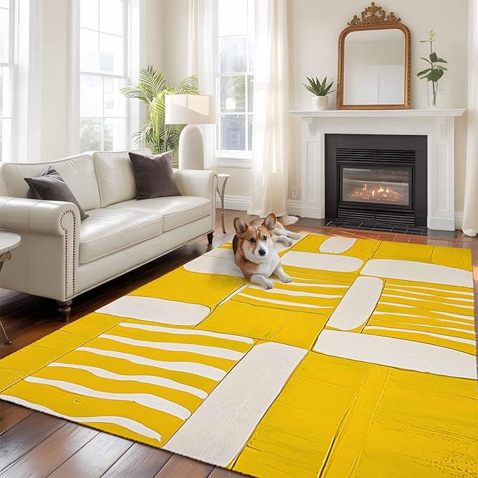 Impressionist Style 5'x7' Area Rugs, Yellow Abstract Blurred Color Washable Area Rugs Non-Slip Indoor Floor Mats Carpet for Living Room Bedroom Dining Room