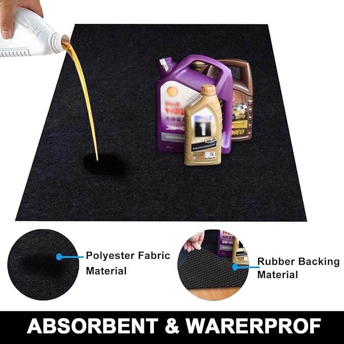 AiBOB Garage Floor Mat, 60 X 40 inches, Oil Spill Mat Under Car, Waterproof Backing Absorbent Pad Protects Floor, Durable, Reusable, Black