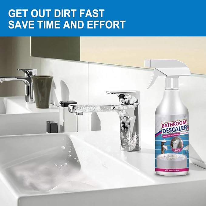 Bathroom Descaler Foam Cleaner Spray - Powerful Stain & Limescale Remover, All-Purpose No-Scrub Bubble Foam for Shower Glass, Sink, Toilet, Bathtub Tile Faucet Cleaning (1)