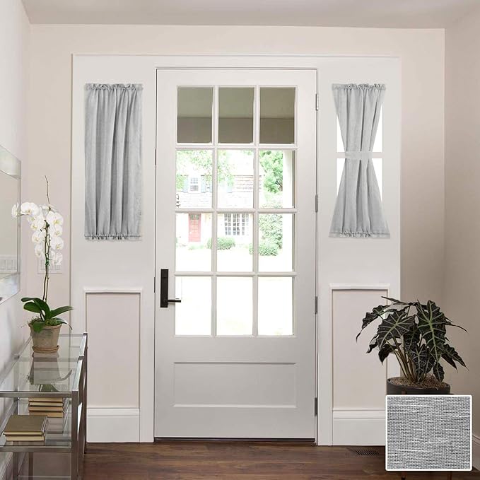 H.VERSAILTEX Sidelight Curtains for Front Door, Privacy Semi Sheer Curtains for French Doors, Light Filtering Window Drapes with Rod Pocket and Tie Back, Grey, 25 x 40 inches, 1 Panel