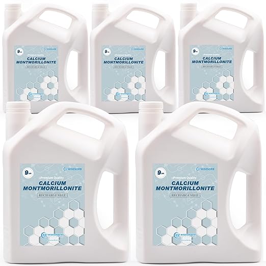Wisesorb 45 LBS Desiccant Calcium Montmorillonite, Rechargeable Dessicant Dehumidifiers Desiccant Moisture Absorber, 5 Pack of 9 LBS