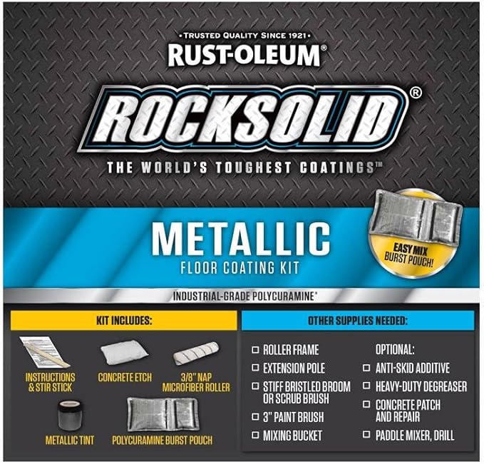 Rust-Oleum 299743 RockSolid Metallic Garage Floor Coating Kit, Gunmetal, 70 Fl. Oz