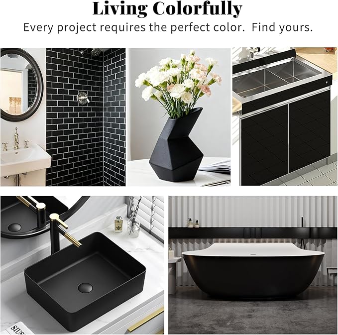 Black Ceramic Tub and Tile Refinishing Kit - Bathtub, Bathroom Wall, Countertop, Sink Paint - Easy to Use, Waterproof, Low Odor, No Toxic (Black 32.0 FL Oz 50-60 sq.ft)