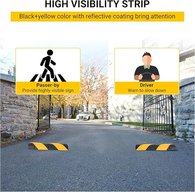 3.3 FT Rubber Speed Bump, 2 Pack Speed BumpsTraffic Driveway Speed Bump, Heavy Duty Cable Protector Ramp with Bolts for Parking Lot, Concrete, Garage, Gravel Roads