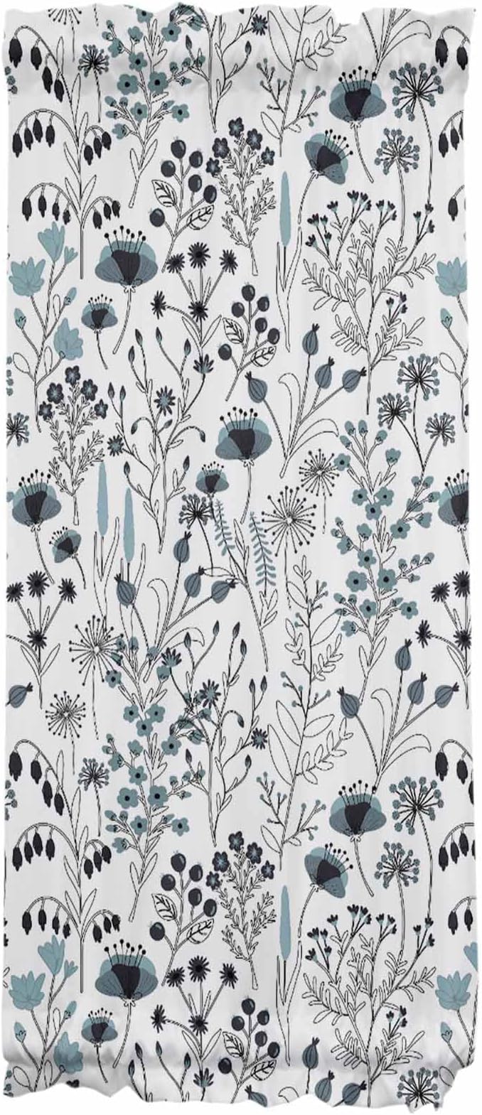 French Door Curtain Panel for Front Door, Blue Black Hand-Drawn Lines Wildflowers Slidelight Door Curtains with Tieback Light Filtering Privacy Panels for Doorway Entryway 25"x 40"
