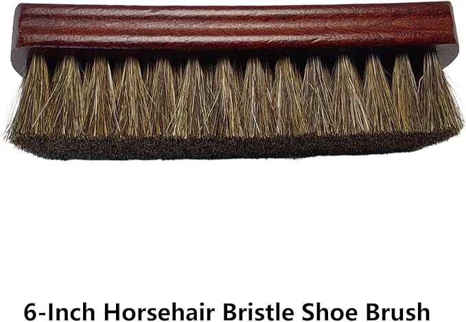 Shoe Cleaning Brush Set of 3 Brushes with Horsehair, Boar and Nylon Bristles, 6" Concaved Handle for Premium Grip, Wooden Sneaker Brush for Leather, Boot, Textile, Bags and Accessories