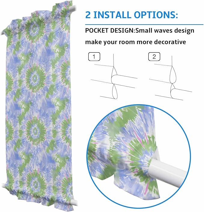 French Door Curtain Panel for Front Door, Tie Dye Abstract Art Watercolor Light Purple Green Slidelight Door Curtains with Tieback Light Filtering Privacy Panels for Doorway Entryway 25"x 40"