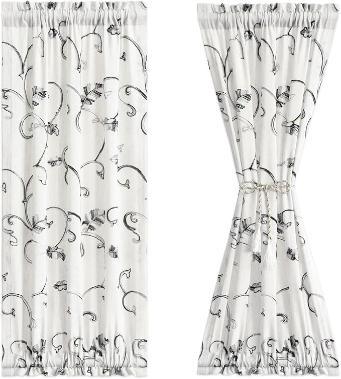 VOGOL French Door Curtains, Country Style Light Filtering Privacy Drapes for Living Room Sliding Door, 1 Panel 36 x 40 Inches Sidelight Doorway Curtain, Grey & Beige