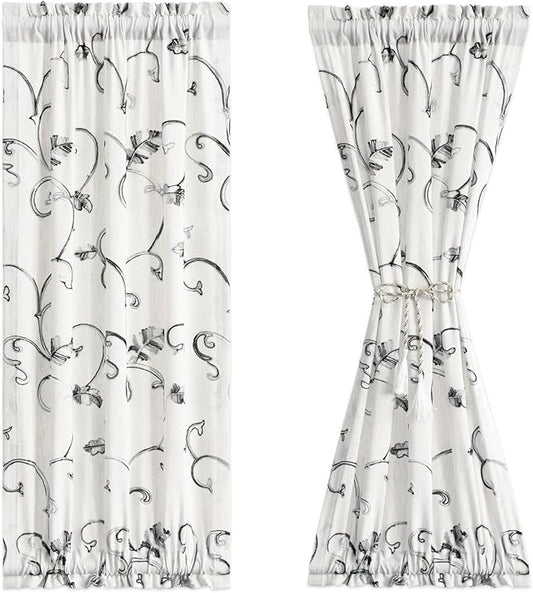 VOGOL French Door Curtains, Country Style Light Filtering Privacy Drapes for Living Room Sliding Door, 1 Panel 36 x 40 Inches Sidelight Doorway Curtain, Grey & Beige