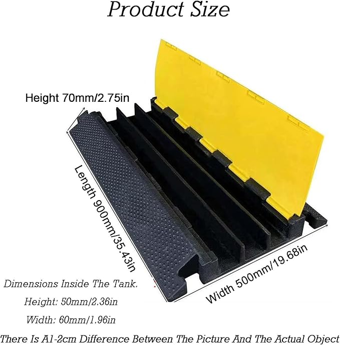 Protective Wire Cord Ramp Driveway Rubber Traffic Speed Bumps Cable Protector,Installation Parts Included(900x500mm)