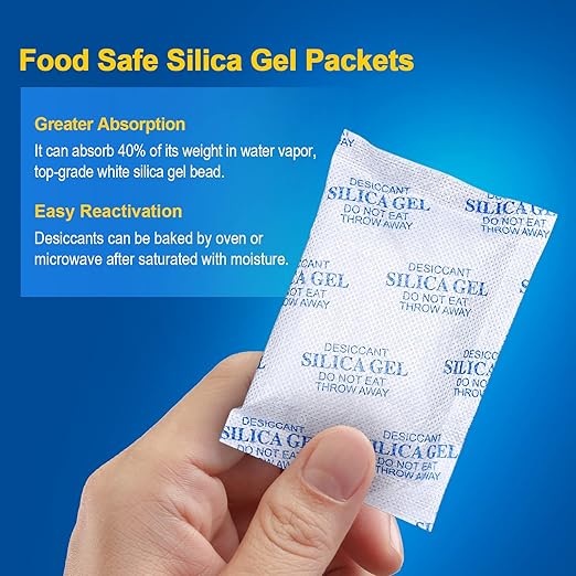 Absorbking Silica Gel Packets, 20 Gram 45 Packs Food Safe Moisture Absorbers, Desiccant Packs for Storage, Reusable Desiccant for Foods, Storage Bins, 3D Filaments, Electronics, Safes