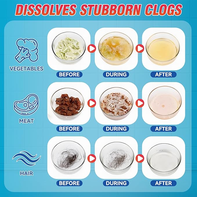 Drain Clog Remover, Powerful Sink Drain Cleaner Powder, Fast Removes Clogs, Hair, Grease & Soap Scum, for Pipes Home Use (260g)