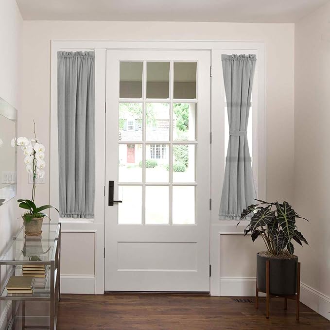 H.VERSAILTEX Linen French Door Curtains 72 Inches Length Door Curtains with Linen Texture for Sidelight Semi-Sheer Window Voile Panel 1 Panel Width in 25 Inches Charcoal Grey