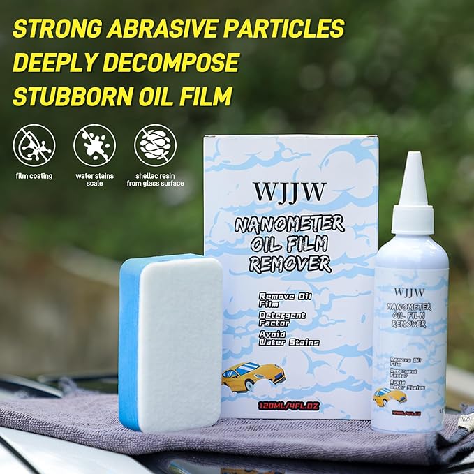 Car Glass Cleaner & Oil Film Remover – Nano Rare Earth Formula Effectively Removes Water Stains, Wax, Hard Water, Coatings & Grime – Restore Factory Clarity for Windshield, Windows & Shower Doors