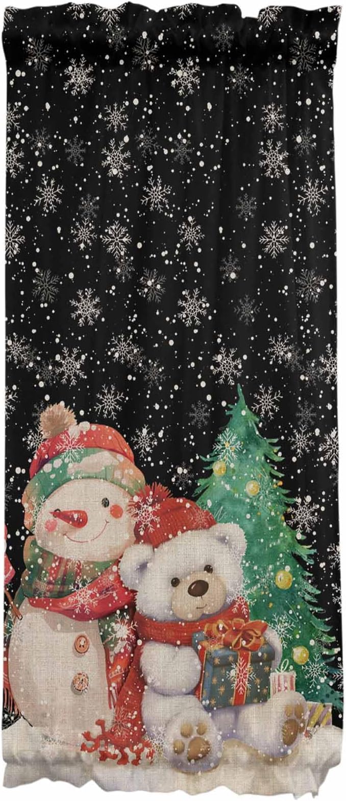 Christmas French Door Curtain Panel for Front Door, Black Retro Snow Bear Doll Christmas Slidelight Door Curtains with Tieback Light Filtering Privacy Panels for Doorway Entryway 25"x 40"