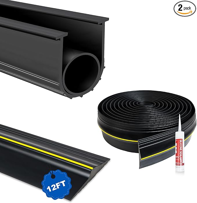 DGSL Garage Door Threshold and Bottom Seals Kit 12 FT,Rubber Weather Stripping Seal Strip Replacement,DIY Garage Door Bottom Seal with Sealants/Adhesive Combination