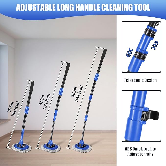 Wall Cleaner Mop, Washer Mops with Long Handle for Cleaning Walls Baseboard Window High Cabinet Ceiling Floor, 15°Bend Labor-Saving Microfiber Dry Dust and Wet Wash Cleaning Mop with Replacement Pad